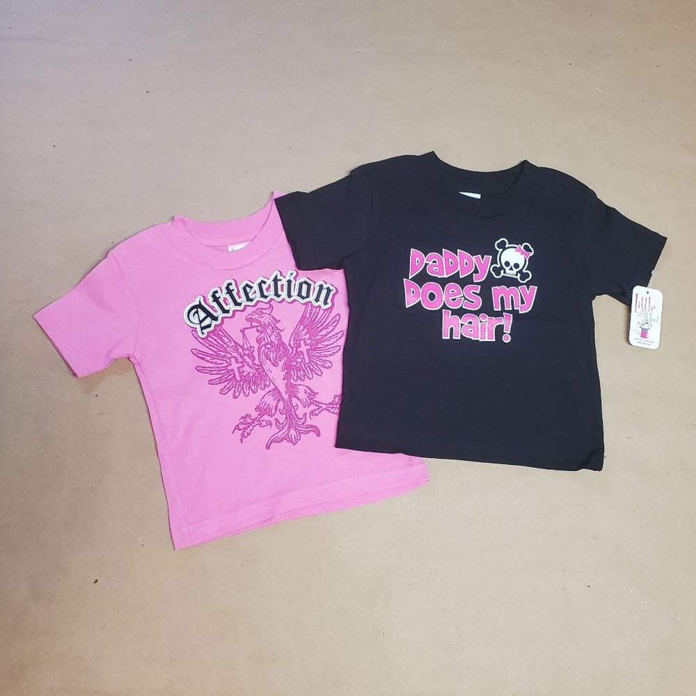 Little Teez T-Shirts 2 Pack Size 6M Black/Pink